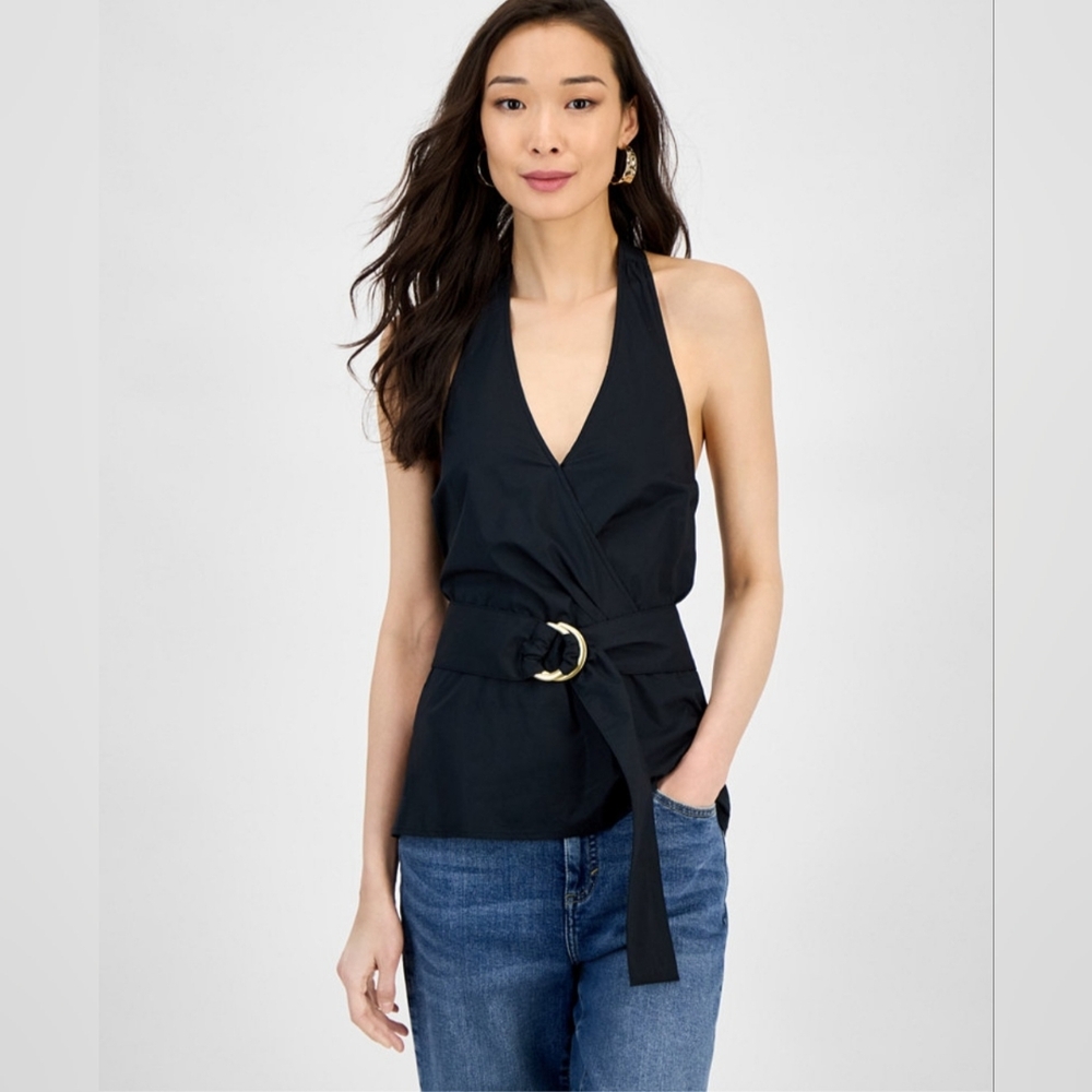 INC WOMEN'S COTTON BELTED SURPLICE TOP NWT